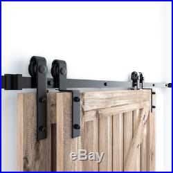 11FT Single Track Bypass Sliding Barn Door Hardware Kit Low Ceiling For 2 Doors