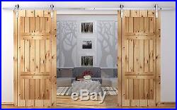12FT Country Stainless Steel Sliding Barn Wood Double Door Hardware Set Antique