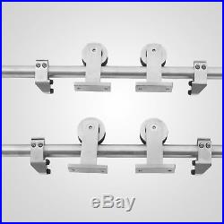 12FT Silver Bypass Country Sliding Barn Double Wood Door Hardware Closet Kit US
