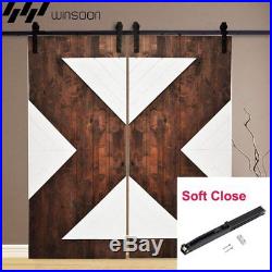 12FT Soft Close Sliding Barn Double Door Hardware Track Kit Closet J Shape Rail