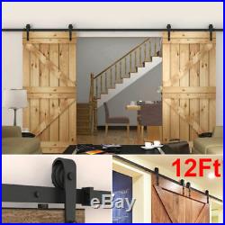 12FT Steel Sliding Barn Door Track Wood Closet Hardware Kit Set Single&Double