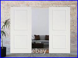 13FT Stainless Steel Barn Sliding Door Hardware Set with2x36 Wide White Door Slab