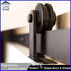 150-488cm Modern Sliding Barn Wood Door Hardware T-Shape Black Rollers Track Kit