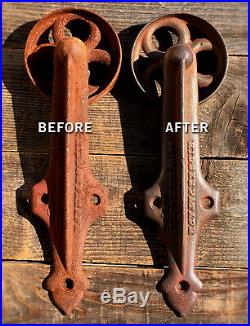 1800s BARN DOOR ROLLERS, Atq Vtg Kidder Cast Iron Rolling Sliding Wheel Hardware