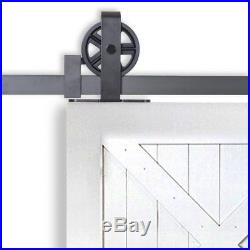 1.2-5.5 m Rustic Sliding Barn Door Hardware Rail Kit Black Big Industrial Wheel