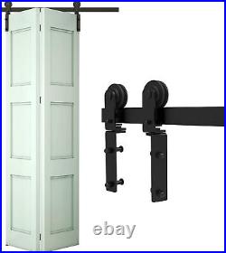 2.5-12FT Bifold Sliding Barn Door Hardware Kit Black Track Modern for 2/4 Door