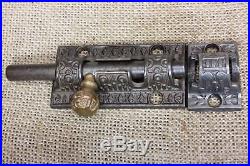 2 Door slide barrel bolt latches fancy iron brass locks Windsor old vintage