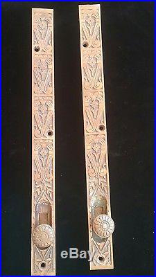 2 LARGE 12 Antique Lyre Pattern slide bolt latch Door Lock old brass hardware