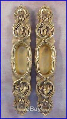 2 P E Guerin heavy bronze / brass sliding pocket door pulls handles vintage