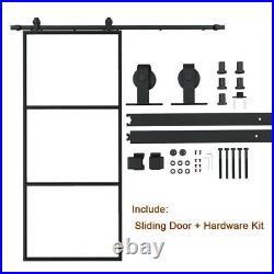 36x84 Clear Glass Barn Door Panel Metal Frame Sliding Door & 6FT Hardware Kit