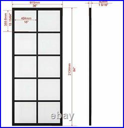 36x84'' DIY Aluminum Frame Sliding Barn Door Panel Clear Tempered Glass