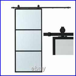 36x84 in Clear Glass Sliding Barn Door Aluminum Frame French Door & Hardware Kit