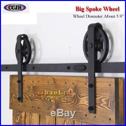 3-20FT Vintage Strap Sliding Barn Door Hardware Kit Industrial Big Spoke Wheel