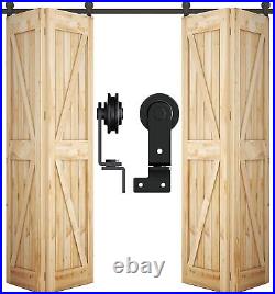 3-9FT Top Mount BiFolding Sliding Barn Door Hardware Kit for 2/ 4 Wooden Doors