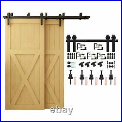 4FT -12 FT Bypass Sliding Barn Door Hardware Kit for Closet Double Wooden Doors
