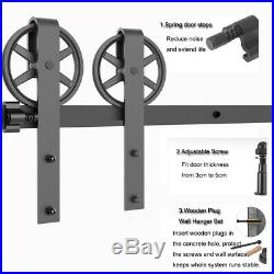 4FT-20FT Sliding Barn Door Track Kit Vingtage Big Wheel Roller Rail Hardware Set