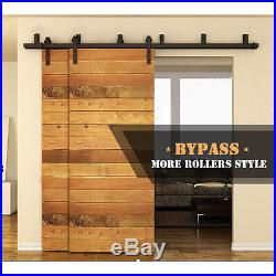 4-12FT Bypass Sliding Barn Wood Door Hardware Closet Track Rustic Rollers Kit
