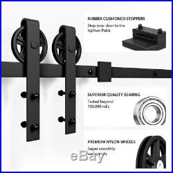 4-18FT Bypass Sliding Barn Door Hardware Track Kit Black Wheel Interior Closet
