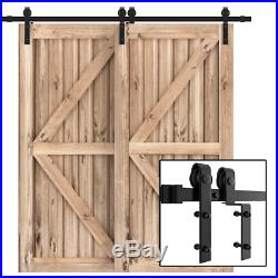 4-18FT Single Track Bypass Sliding Barn Door Hardware Kit Cabinet For 2 Doors