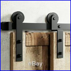 4-18FT Single Track Bypass Sliding Barn Door Hardware Kit Closet For 2 Doors