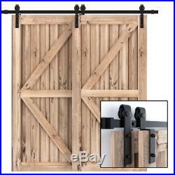 4-18FT Single Track Bypass Sliding Barn Door Hardware Kit For Double Door Closet