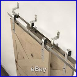 4-20FT Contemporary Bypass Sliding Barn Double Door Hardware Kit Closet Silver