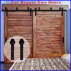 4ft-16ft Sliding Barn Door Hardware Kit Closet Rail Roller Set Bypass Two Doors