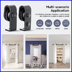 58'' Bifolding Sliding Barn Door Hardware Track Kit For Four 13.5'' Doorstop Mou