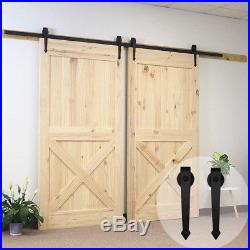 5FT Black Retro Steel Sliding Barn Double Door Hardware Closet Arrow Hanger Rail