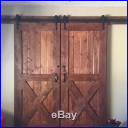 5FT Black Retro Steel Sliding Barn Double Door Hardware Closet Arrow Hanger Rail