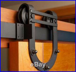 5FT Black Steel Heavy Duty Horseshoe Rustic Sliding Barn Door Hardware Track Kit