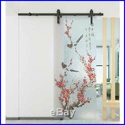5FT Rustic Sliding Door Hardware Black Glass Barn With Anti-Jump Security, Fit To