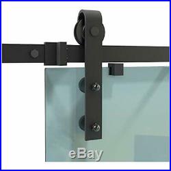 5FT Rustic Sliding Door Hardware Black Glass Barn With Anti-Jump Security, Fit To