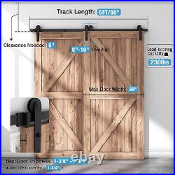 5FT Single Track Bypass Sliding Barn Door Hardware Kit for Double Doors, Bypass