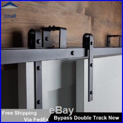 5-16FT New Bypass Sliding Barn Door Hardware Double Track Kit Easy Install Black