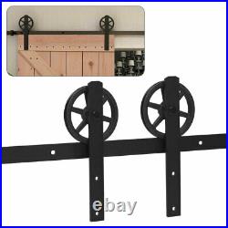 5-16FT Single Sliding Barn Door Hardware Basic Black Big Spoke Wheel Roller Kit
