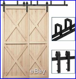 5-20FT Bypass Sliding Barn Door Hardware Kit For Double Door Closet Track Roller