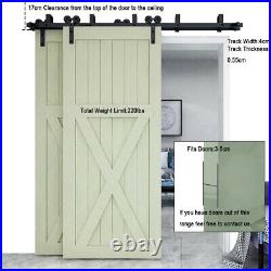 5-20FT Bypass Sliding Barn Door Hardware Kit for Double Door Sheep Horn Roller