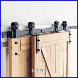 5 Feet Bypass Sliding Barn Door Hardware Kit for Double Wooden Doors-Single