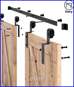5 Feet Bypass Sliding Barn Door Hardware Kit for Double Wooden Doors-Single Tr