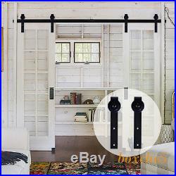 5ft-20ft Wood Sliding Barn Door Hardware Kit Rail J Roller Hanger Double Doors