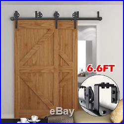 6FT/6.6FT/8FT Rustic Bypass Sliding Barn Wood Double Door Hardware Track Kit Set