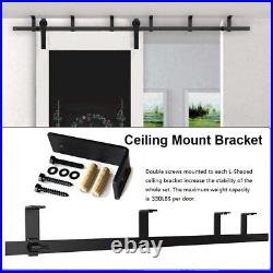 6FT Ceiling Mount Bracket Sliding Barn Door Hardware Kit Black, Strong Bearing