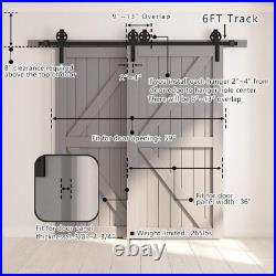 6FT Heavy Duty Sliding Barn Door Hardware Single Track Bypass Double Door Kit Bl