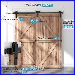 6FT Single Track Bypass Sliding Barn Door Hardware Kit for Double Doors, Bypass