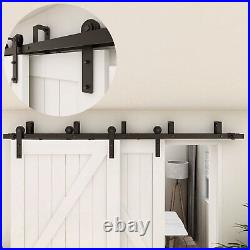 6-16FT Bypass Sliding Barn Wood Door Hardware Closet Track Kit For Double Door