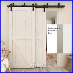 6-16FT Bypass Sliding Barn Wood Door Hardware Closet Track Kit For Double Door