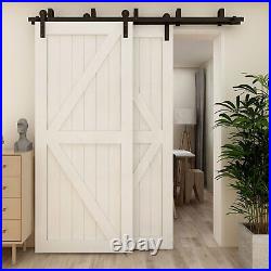 6-16FT Bypass Sliding Barn Wood Door Hardware Closet Track Kit For Double Door