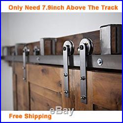6.6FT Antique Bypass Sliding Barn Door Hardware Track Kit Closet Cabinet Roller