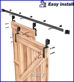 6.6FT Bypass Double Sliding Barn Door Hardware Kit, Single Track, Heavy Duty, Slide